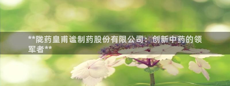 9游会老哥：**陇药皇甫谧制药股份有限公司：创新中药的领
军者**